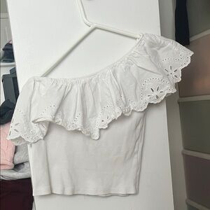 Zara White Eyelet Ruffle Blouse